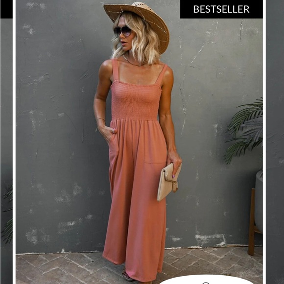 MATTEA SMOCKED POCKETED JUMPSUIT - SIENNA - Picture 1 of 6